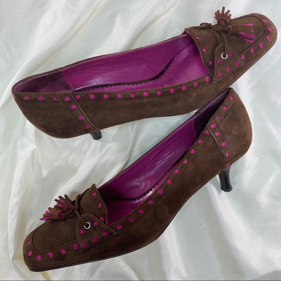 Coach Shoes - Coach Suede Jude Tassel Kitten Heel Pumps